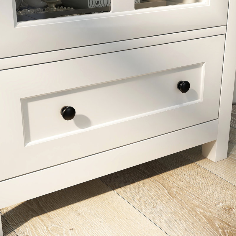 Buffet blanc pour armoire de service - Votre vaisselle avec portes Porte en verre rétro sculptée élégante et poignée en métal laquée pour plus de durabilité