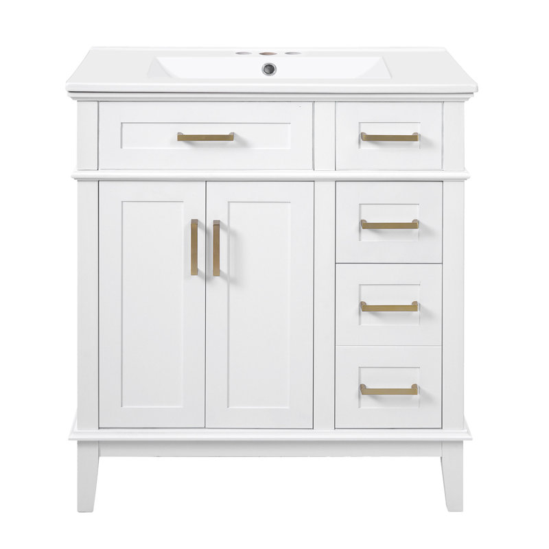 30" Modern Bathroom Vanity with Ceramic Top, White