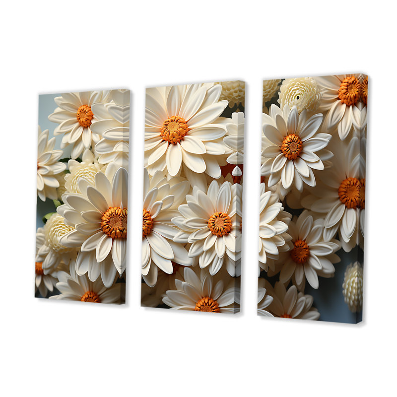 «White Daisy Bloom Elegance I» - ensemble d'art mural marguerites, H 28 po x l 36 po x P 1 po