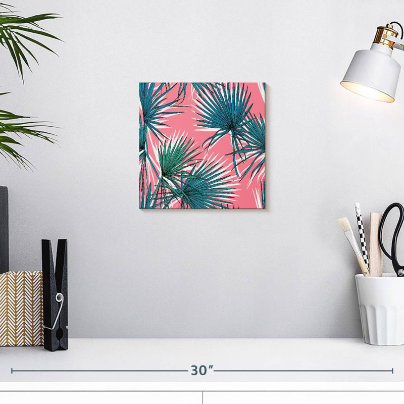 Palmes de ventilateur sur fond rose, 10" H x 10" W