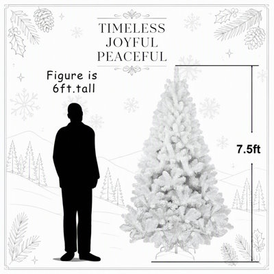 Sapin de Noël artificiel blanc de 2,74 mètres (9 pieds) avec branches en fil de fer à mémoire de forme et assemblage articulé pour décoration intérieure des fêtes