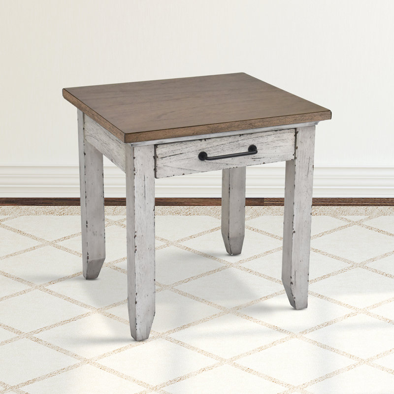 Table de bout avec rangement Elgin, Ivoire rustique