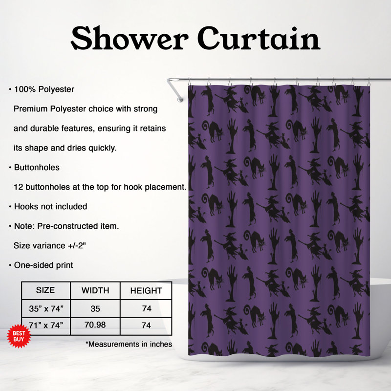 Rideau de douche 1 pièce Spooky Fandom, H 74 po x l 35 po