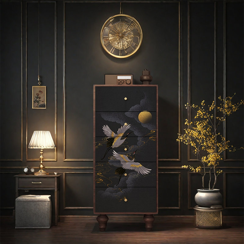 Armoire à cinq tiroirs en bois massif, Noyer