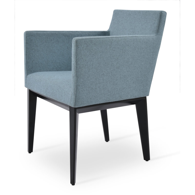 Harput Black Lacquer Wood Arm Chair, Smoke Blue