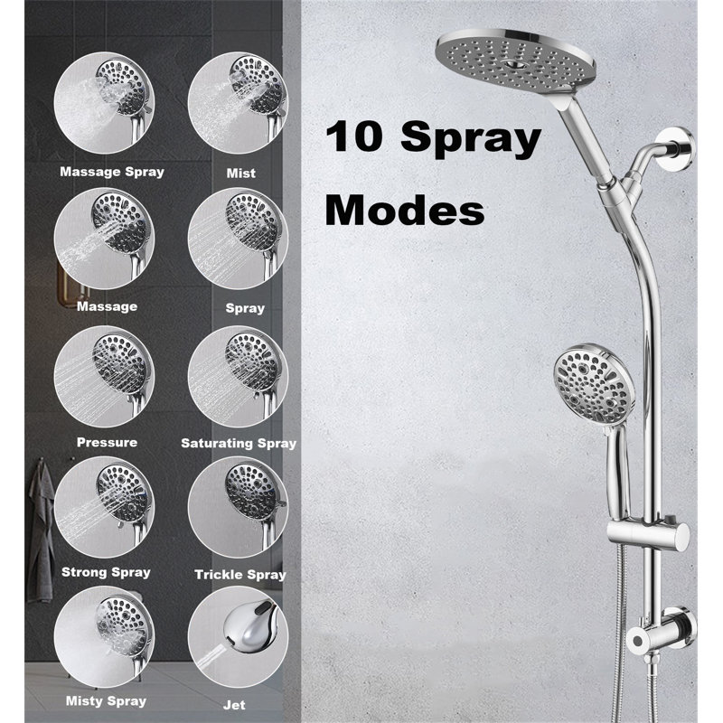 Dual Shower Head Combo With Handheld Showerhead – 26" Adjustable No-Drill Slide Bar, 3-Way Diverter, High-Pressure Rainfall Shower Set With 5 Ft Hose