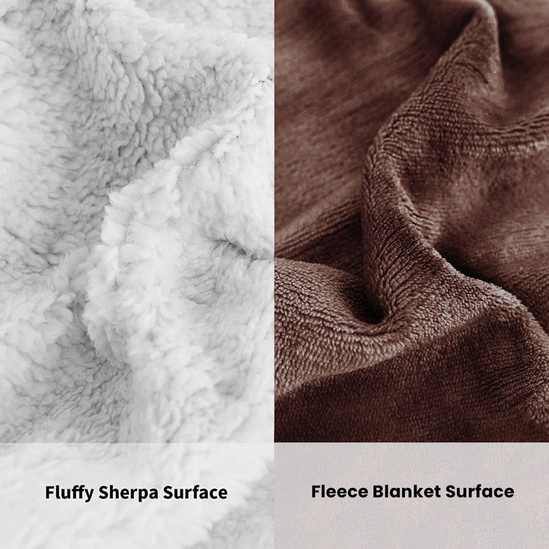 Soza Sherpa Fleece Dual Sided Fur Thick Reversible Blanket Throw, W150 x L200cm, Coffee