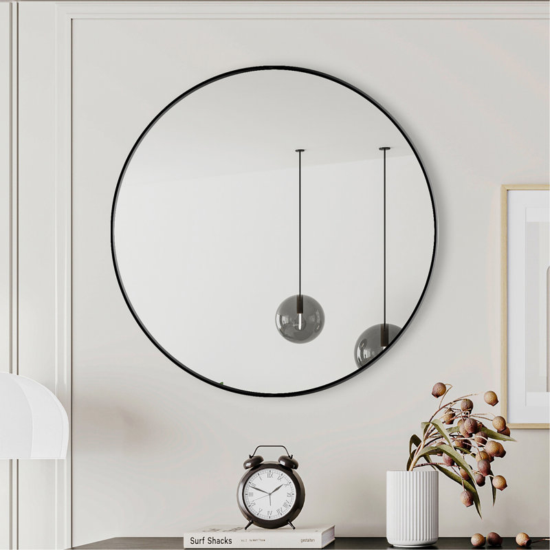 Miroir mural 28 po, miroir circulaire noir, cadre en métal, miroir de coiffeuse, miroir de salle de bain