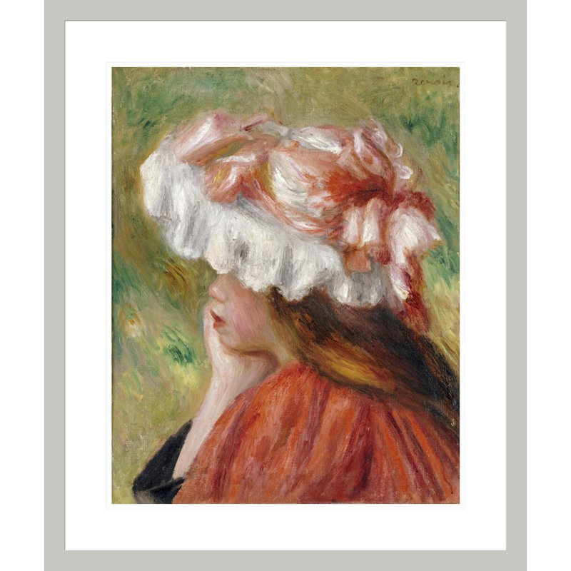 Tête de jeune fille au chapeau rouge par Pierre-Auguste Renoir, impression giclée encadrée, 27,8 po H x 23,5 po L