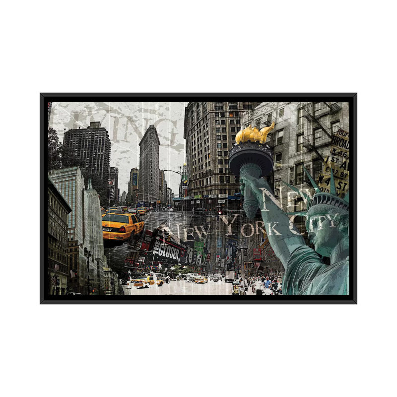 « new york », reproduction d’impression sur toile, H 40 po x l 60 po x P 1,5 po, Toile avec cadre noir