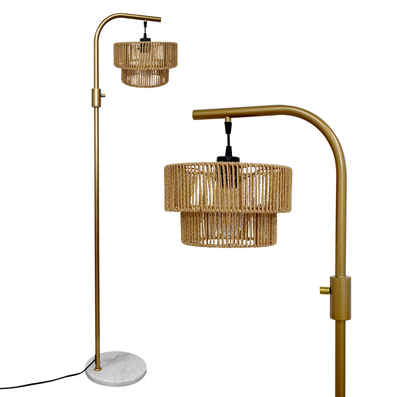 63" Boho Rattan Floor Lamp With Dimmable LED Bulb,Modern Farmhouse Arc Standing Light For Living Room Bedroom(Bulb Included)