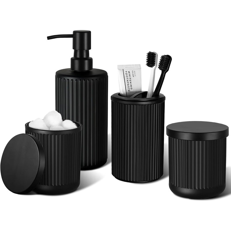 Ensemble d'accessoires de salle de bain, ensemble d'accessoires de salle de bain en verre 4 pièces, distributeur de savon, porte-brosse à dents, ensemble de support, ensemble complet de salle de bain, ensemble de lavabo pour décor moderne