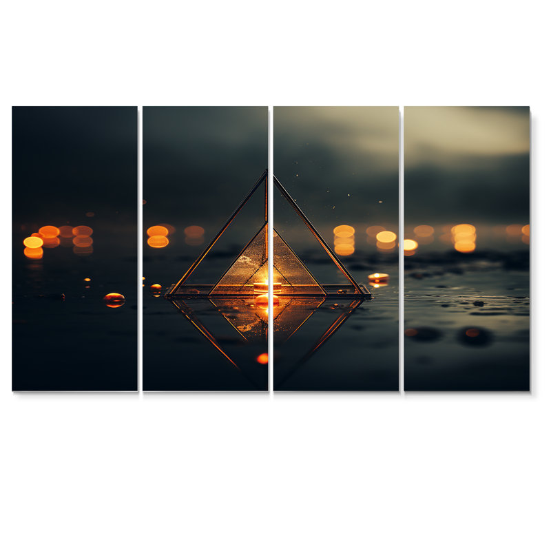 «Minimalist Triangle Essence I - Spiritual Stone», art mural sur toile 4 pièces, H 32 po x l 64 po