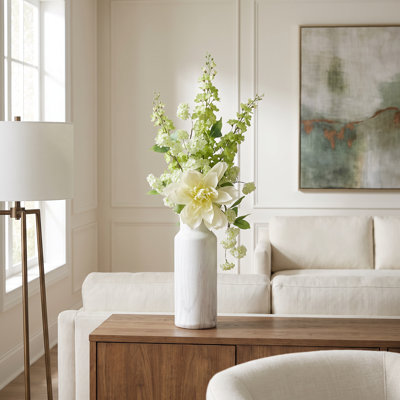 Delphinium Arrangement in Ceramic Pot