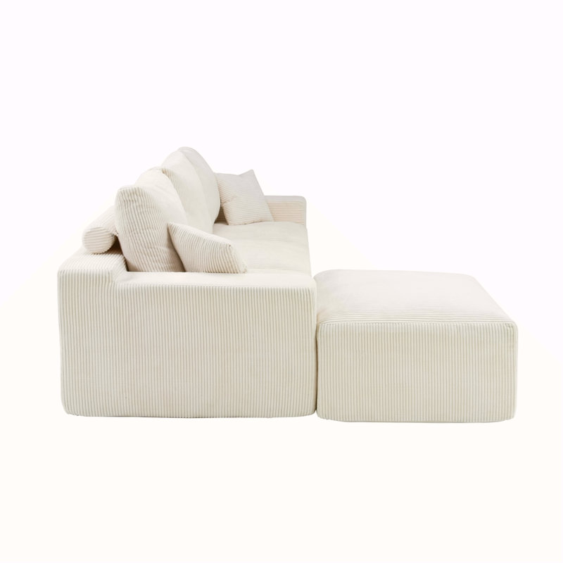 Canapé modulaire en L «110», canapé 3 places à compression complète avec méridienne, sans assemblage requis pour le salon, canapé modulaire à assise profonde ultra-doux (velours côtelé, beige)