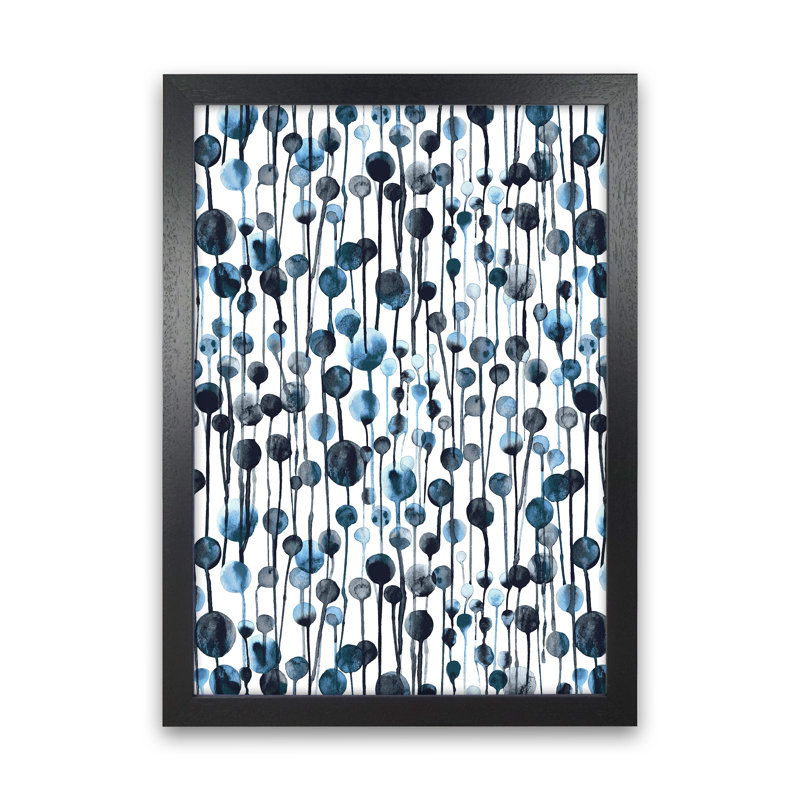 Dripping Dots Navy - Print, 63cm H x 46cm W x 3cm D, Black Framed