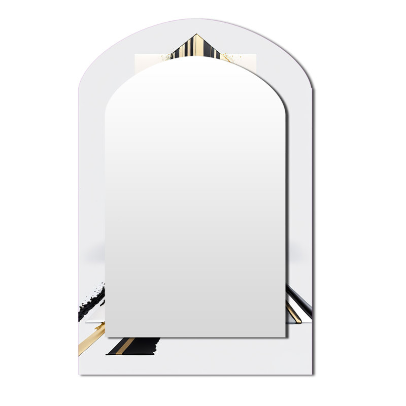 «Black and Gold Cubic Expression V - Cubism Asymmetric Unique Wall Mirror Decor», or, 43 po x 33 po