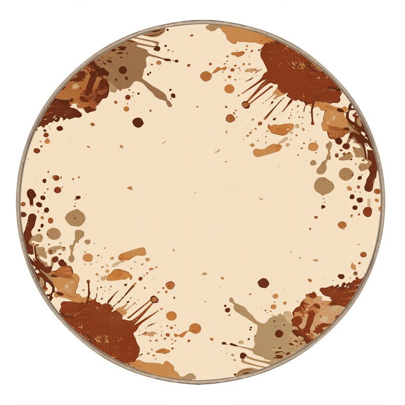Tapis beige éclectique abstrait lavable à la machine Carlstadt - reliure beige, Rond 8 pi
