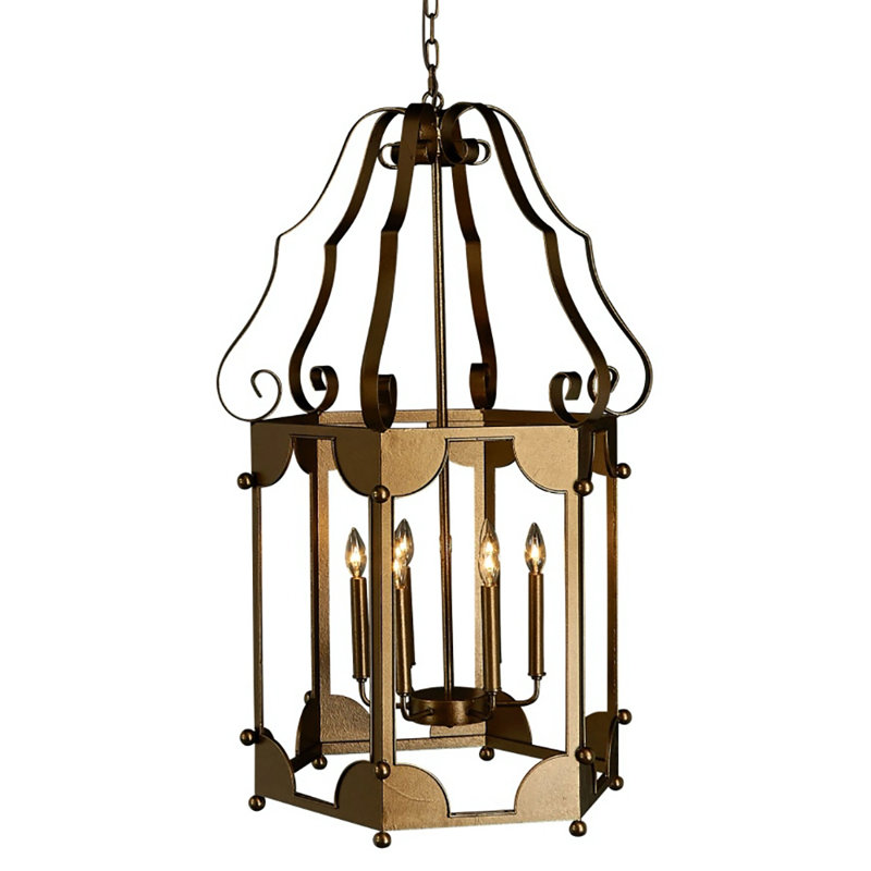 Wilmington 6 - Light Lantern Geometric Chandelier, Bronzed Brass