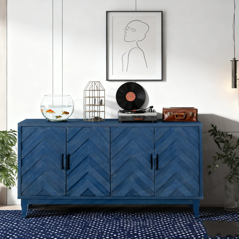 Armoires de rangement en bois 4 portes, Bleu marine antique