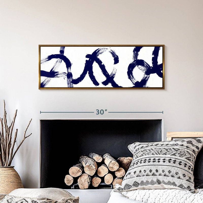 Coups d'un bleu profond, Cadre flottant doré, 31" X 11"
