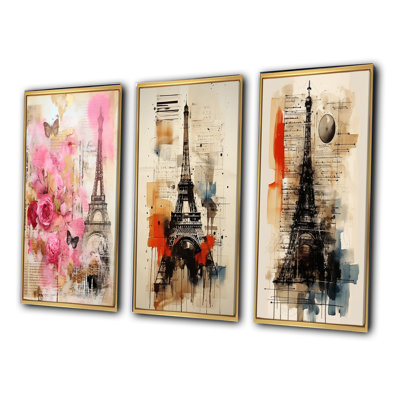 " Pink Blossoming Spring In Paris Vintage Collage " 3 - Pieces