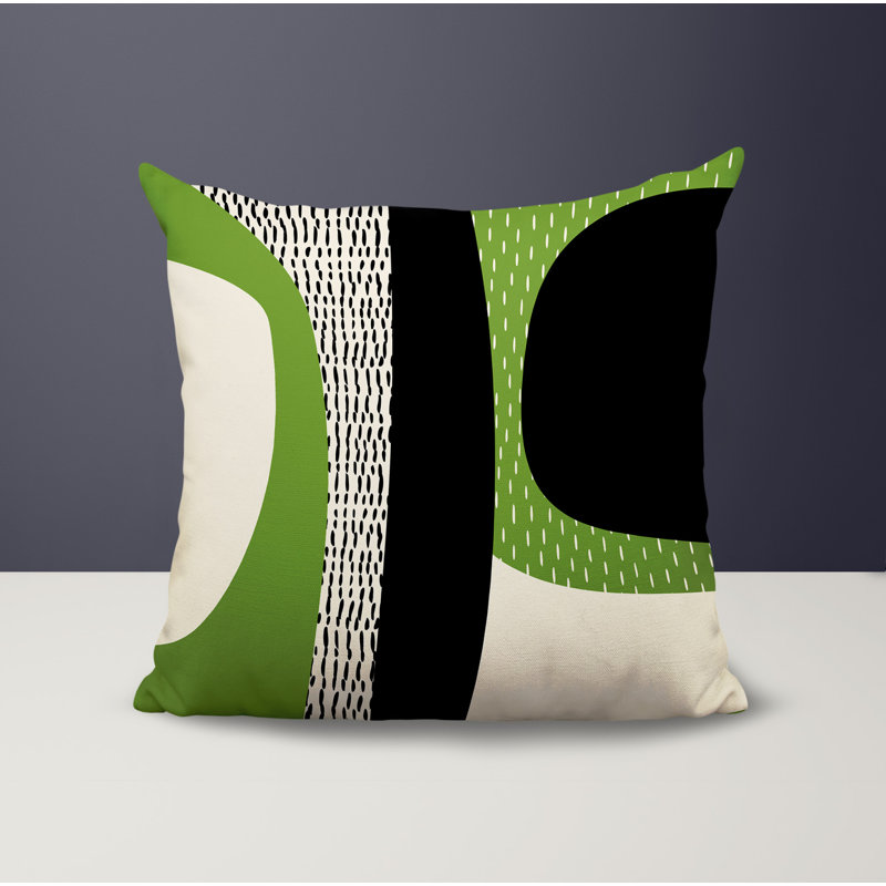 Coussin carré intérieur / extérieur pia, H 17 po x l 17 po, Chartreuse / noir / blanc cassé