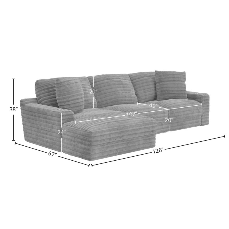  Canapé modulaire en tissu Ocossio, Polyester gris, Orienté à gauche (vu de face)