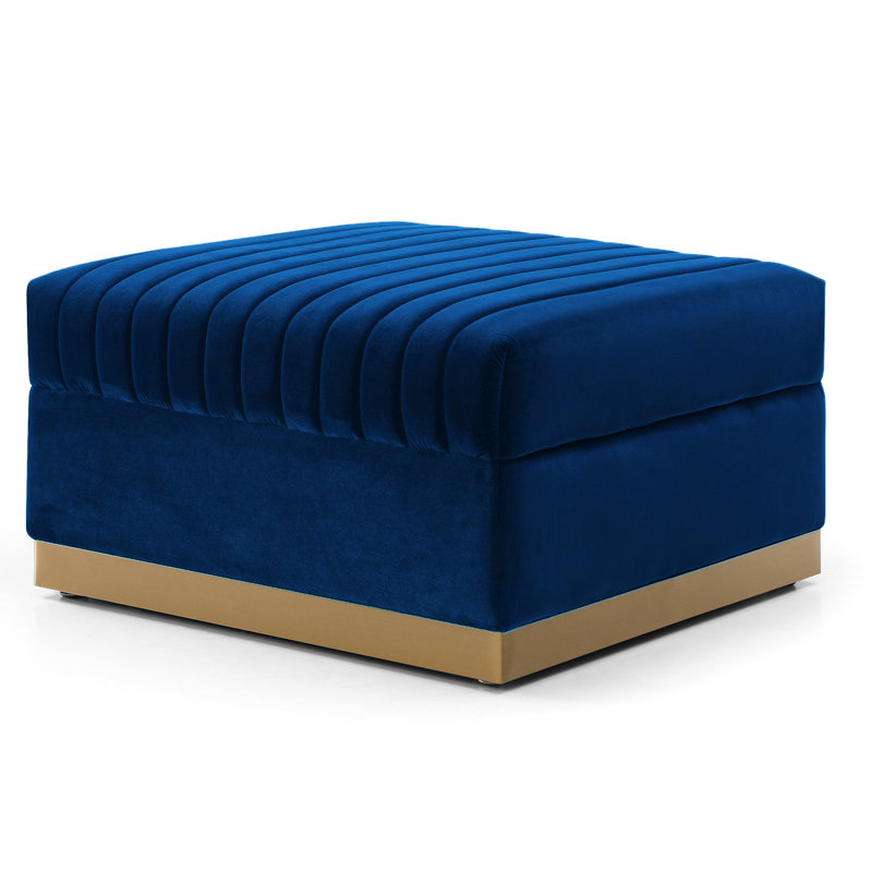 Blue Velvet For Home Living Room - Contemporary Vertical Tufting With Solid Wood Frame Modern Upholstered Foot Rest, Blue