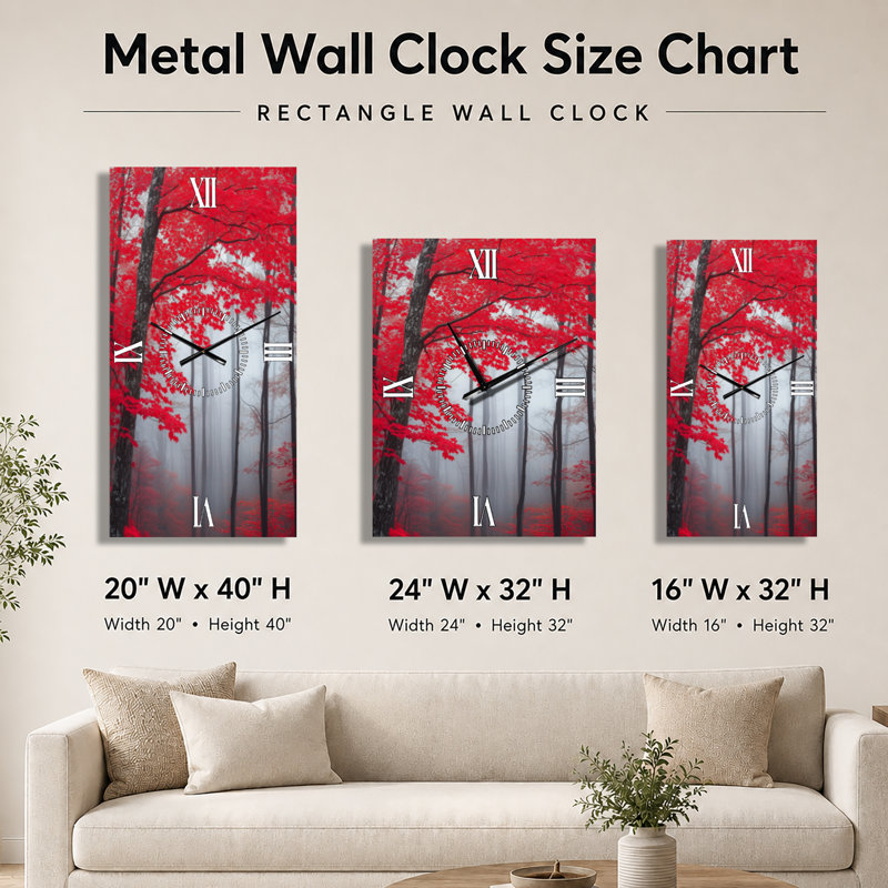 Forêt d'érables rouges I - Horloge murale rustique, H 32 po x l 24 po - Rectangle