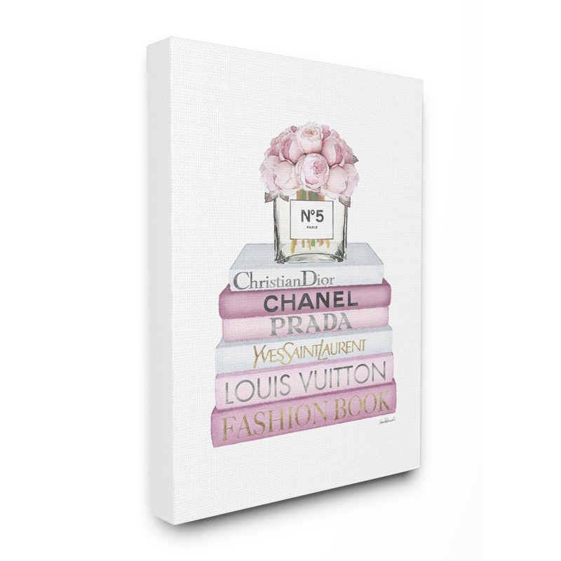 Fashion Designer Flower Bookstack Pink White - impression d'art graphique, Toile tendue, H 48 po x l 36 po