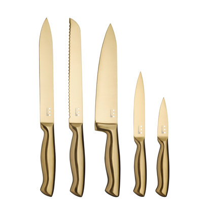 MasterClass 5-Piece Brass-Coloured Stainless Steel Knife Set and Knife Block