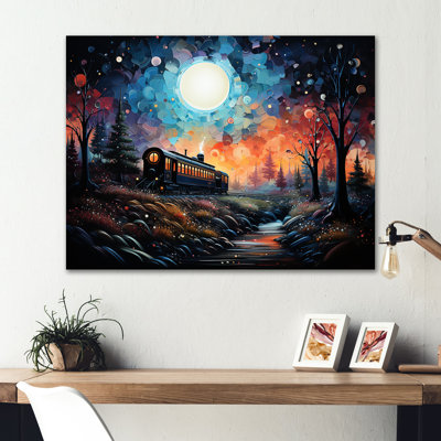 «Orange Moonlight Countryside Train Journey I», art mural en métal