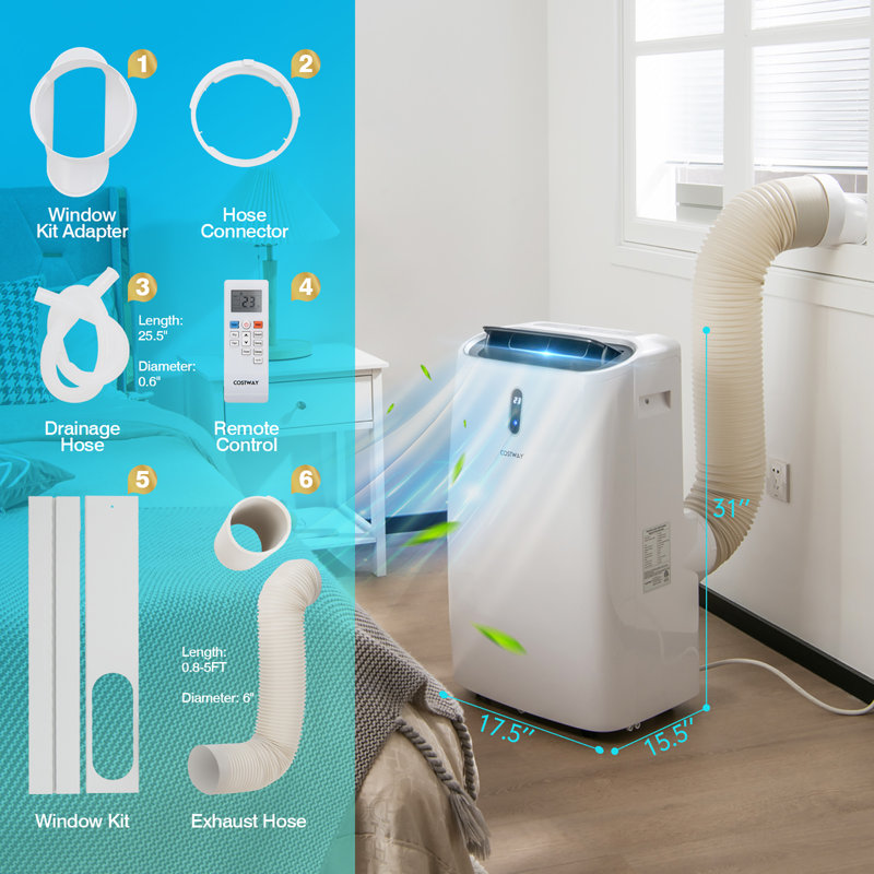 Costway 14000 BTU Wi-Fi Connected Portable Air Conditioner for 300 Square Feet with Heater and Remote Included