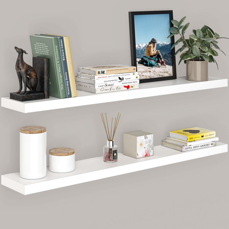 White Wood Floating Wall Shelves Set, 47.25'' Wide