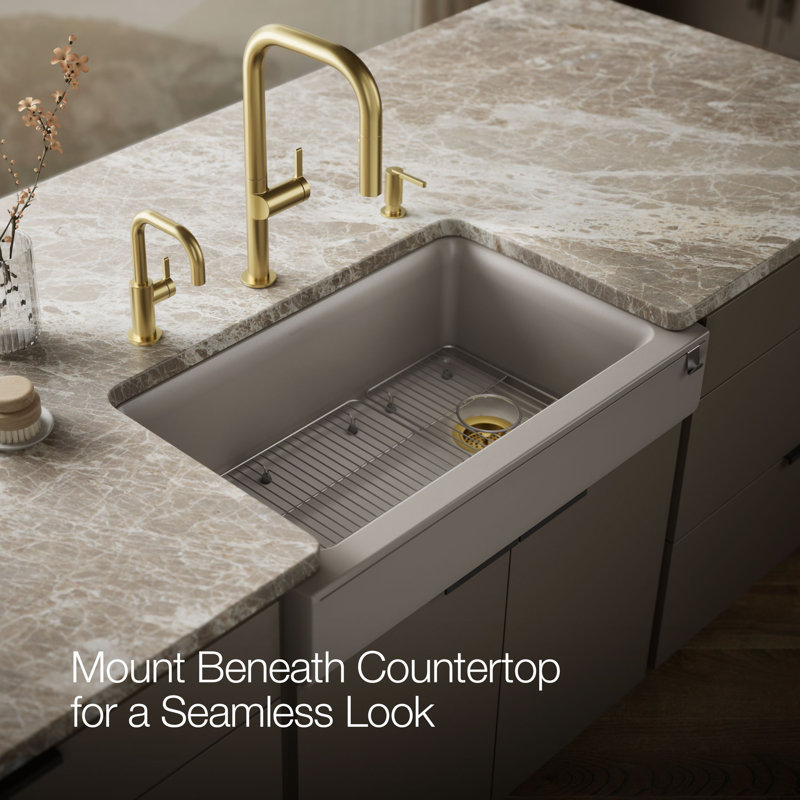 Cairn Undermount Single-Bowl Farmhouse Kitchen Sink, Matte Taupe