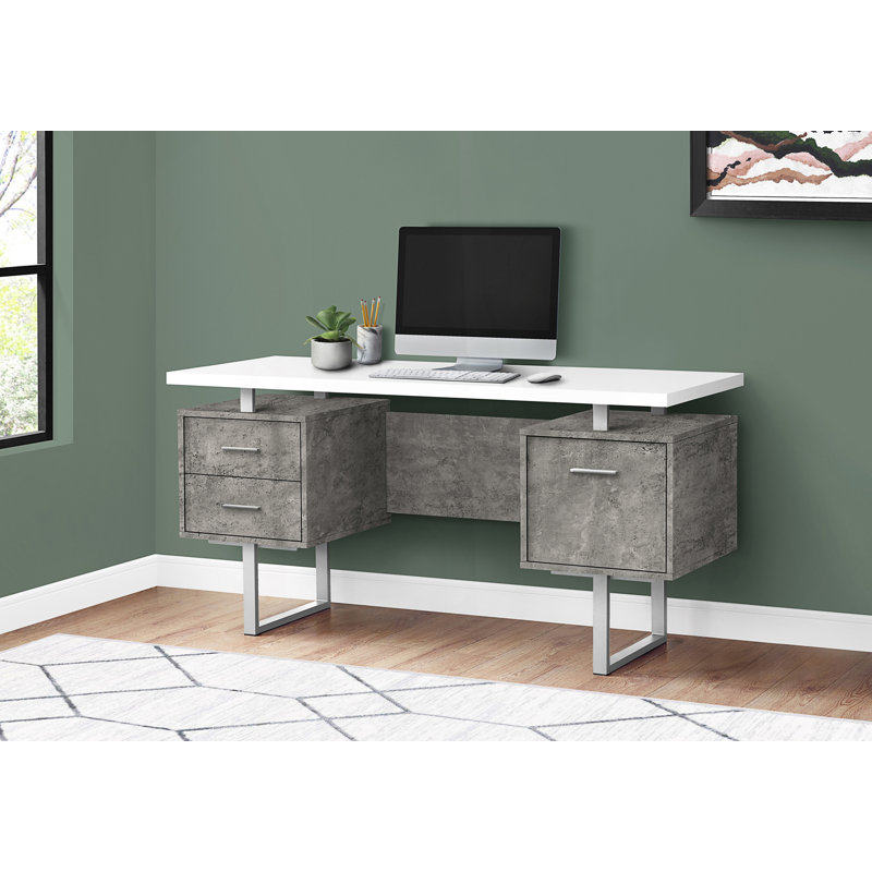 Bureau d'ordinateur, bureau avec tiroirs, Blanc/gris