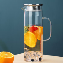 2.5 Liter Glass Pitcher with Lid 3/5 Gallon Ice Tea Pitchers 2.6 Quart Glass Water Jug/Carafe with Handle for Boiling Liquid Hot/ Cold Tea Juice.