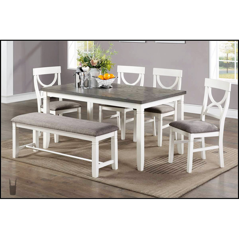 Ensemble de salle à manger moderne 6 pièces avec table, 4 chaises et banc