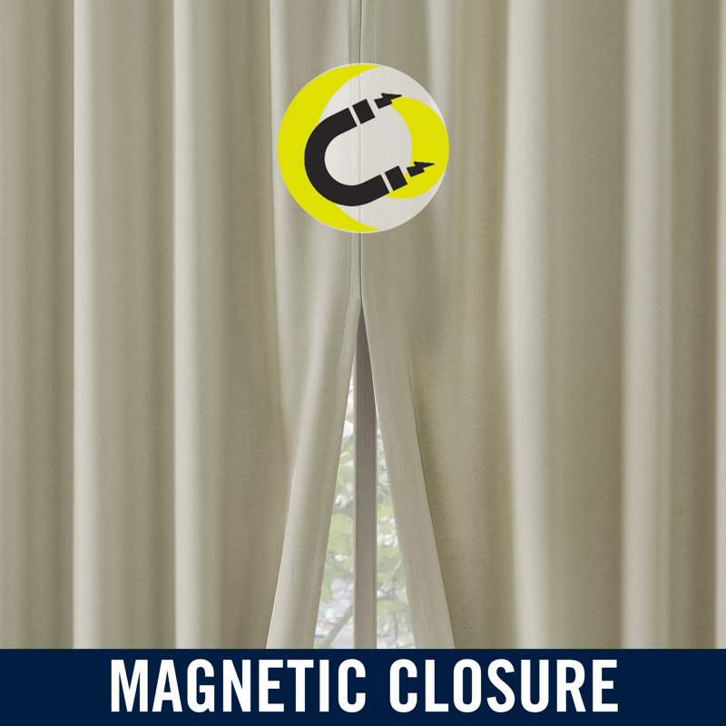 Aria Magnetic Closure Theater Grade 100% Blackout Back Tab Curtain Panel Pair, Cream, 52" W x 96" L