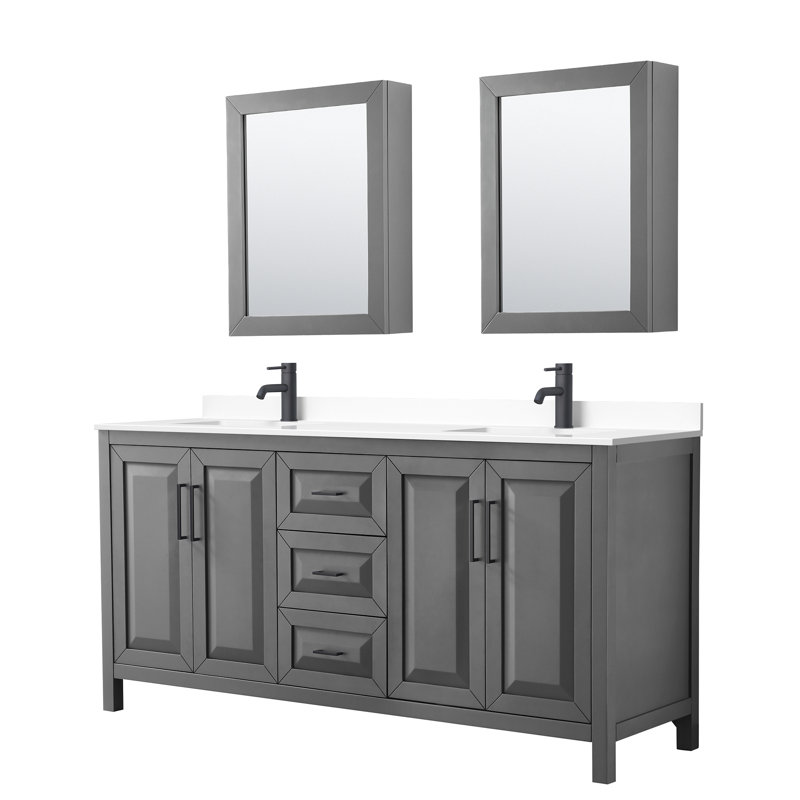 Daria 72'' W Double Vanity, Dark Gray, Polished Chrome, Carrara Cultured Marble