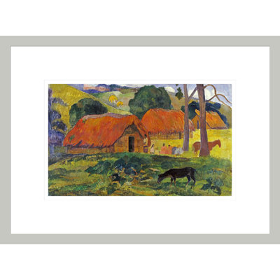 «The Three Huts Tahiti» par Paul Gauguin - Estampe numérique encadrée