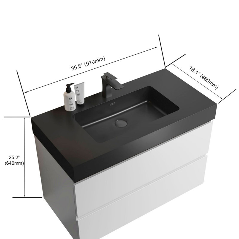 Meuble-lavabo moderne avec lavabo, Blanc, Noir, noir, noir, noir