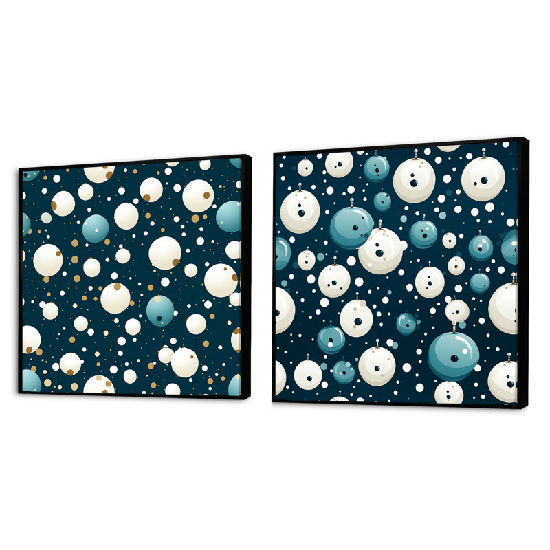 Nautical Allure Polka Dots Pattern - Abstract Shapes Square Collage Set Of 2, Black Floater Framed, 16" H x 33" W