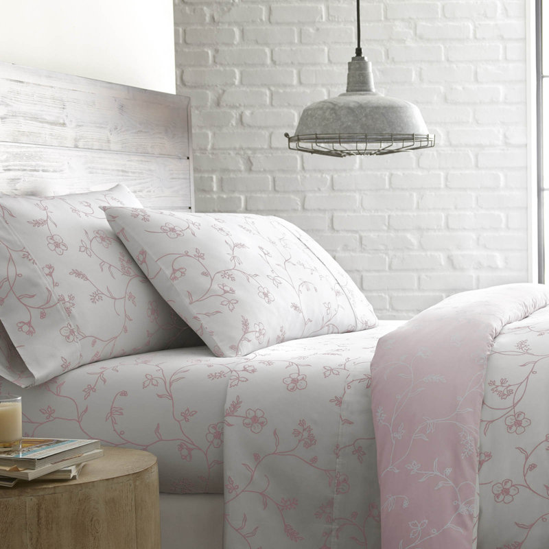 Ensemble de housse de couette en satin de coton longue soie à densité du tissage de 300 fils Sweetbrier, Rose pastel