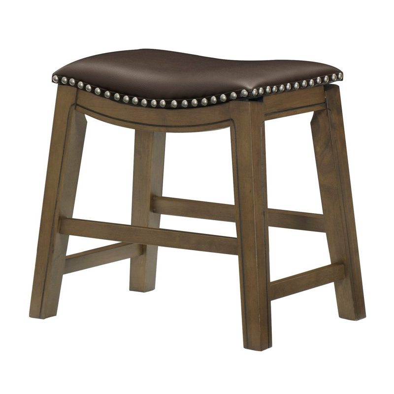 Zackery Upholstered Counter Stool with Solid Wood Frame, Brown, Short Stool (20” Seat Height)