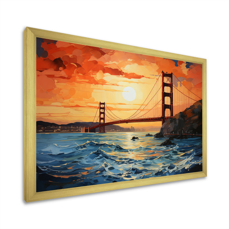 «Orange Bridge Golden Gateway II», reproduction sur toile, H 12 po x l 20 po x P 1 po, Encadrement doré