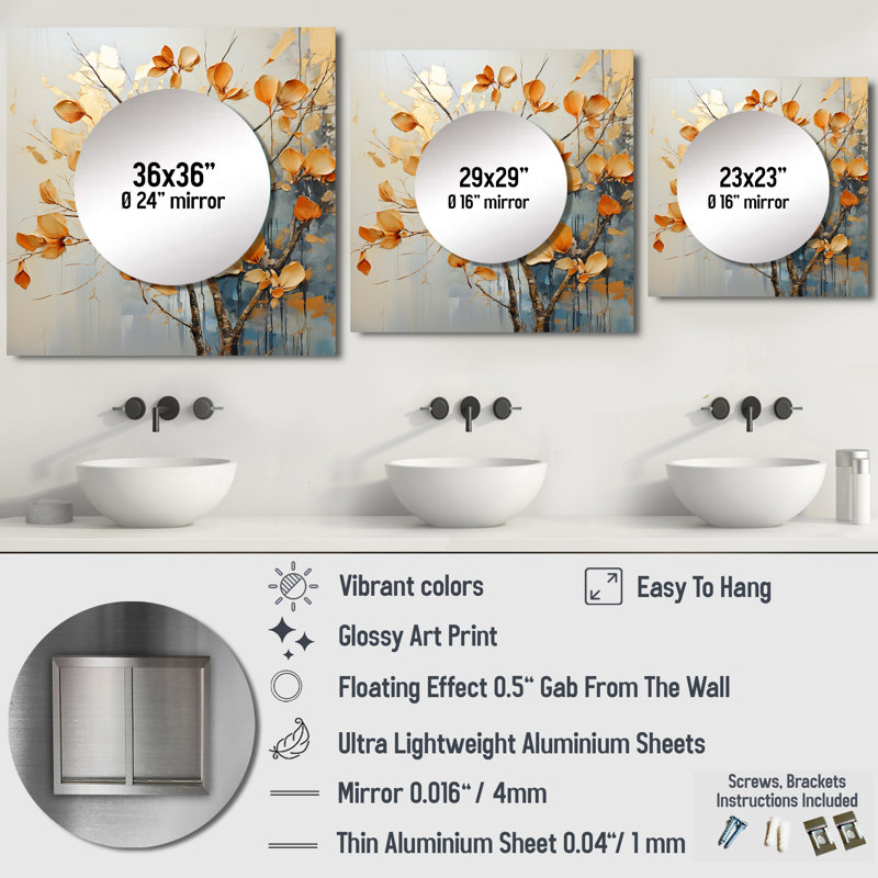 Liselott - Miroir mural à feuilles pour chambre à coucher, 29 po x 29 po