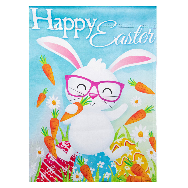 Drapeau de jardin pour lapin Joyeuses Pâques avec carottes, H 18 po x l 12,5 po