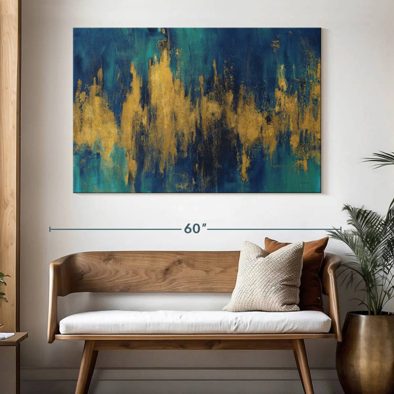 Avery abstrait bleu foncé et or, H 34 po x l 51 po